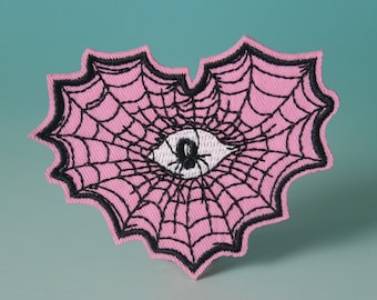 parche de corazón de tela de araña, rosa, parche de hierro, parche bordado, parche estético, parche divertido, para chaqueta, para mochila,