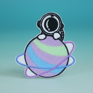 cute Astronaut on the rainbow planet patch, iron on patch, embroidered patch, aesthetic patch, funny patch, for jacket, for backpack,