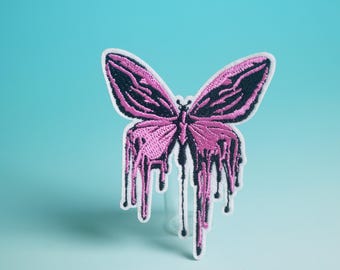 melting pink butterfly patch, iron on patch, embroidered patch, aesthetic patch, funny patch, for jacket, for backpack,