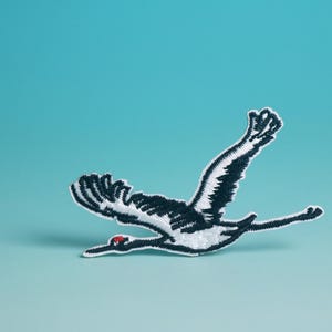 Crane Embroidered Iron-On Patch: Bird Applique for Jacket