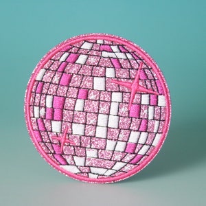 pink sparkling disco ball patch, iron on patch, embroidered patch, aesthetic patch, funny patch, for jacket, for backpack,