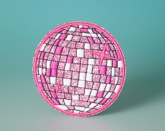 rosa glittrande discokula-lapp, stryklapp, broderad lapp, estetisk lapp, rolig lapp, för jacka, för ryggsäck,