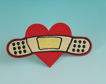 broken heart patch, band-aid heart patch, iron on patch, embroidered patch, aesthetic patch, funny patch, for jacket, for backpack,