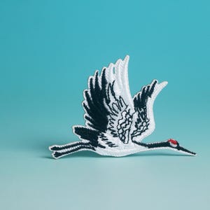 Crane Embroidered Iron-On Patch: Bird Applique