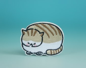 fat tabby cat patch, cute, iron on patch, embroidered patch, aesthetic patch, funny patch, for jacket, for backpack,