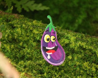 komische auberginepatch, groente, opstrijkbare patch, geborduurde patch, esthetische patch, grappige patch, voor jas, voor rugzak,