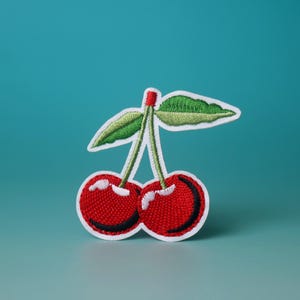 red cherry patch, fruit patch, iron on patch, embroidered patch, aesthetic patch, funny patch, for jacket, for backpack,