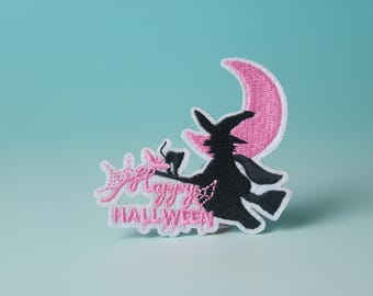 witch patch, happy Halloween patch, iron on patch, embroidered patch, aesthetic patch, funny patch, for jacket, for backpack,