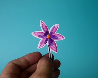 purple lily flower patch, tiny, iron on patch, embroidered patch, aesthetic patch, funny patch, for jacket, for backpack,