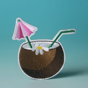 coconut cocktail patch, juice, iron on patch, embroidered patch, aesthetic patch, funny patch, for jacket, for backpack,