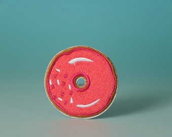 pink stick on donut patch, delicious patch, iron on patch, embroidered patch, aesthetic patch, funny patch, for jacket, for backpack,