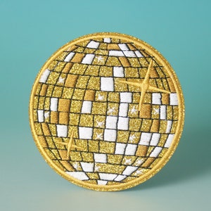 gloden sparkling disco ball patch, iron on patch, embroidered patch, aesthetic patch, funny patch, for jacket, for backpack,