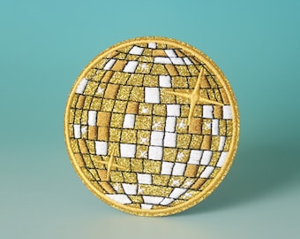 gloden sparkling disco ball patch, iron on patch, embroidered patch, aesthetic patch, funny patch, for jacket, for backpack,
