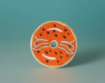 orange stick-on-donut-lapp, läcker lapp, stryklapp, broderad lapp, estetisk lapp, rolig lapp, för jacka, för ryggsäck,