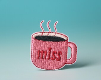 a cup of hot coffee patch, tea patch, iron on patch, embroidered patch, aesthetic patch, funny patch, for jacket, for backpack,
