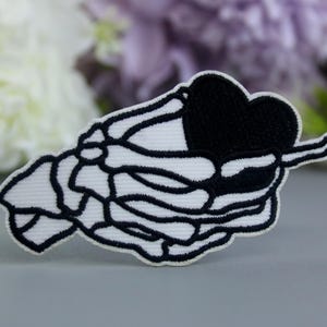 black heart patch, skeleton hand patch, punk, iron on patch, embroidered patch, aesthetic patch, funny patch, for jacket, for backpack,