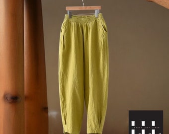 Pantalon ample en lin | Pantalon large baggy | Tenue élégante pour femmes