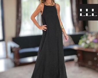 Vestido maxi sin mangas / Ropa de lino para mujer / Ropa cómoda y transpirable