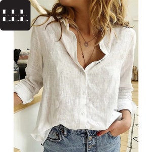 Long Sleeve Tops Loose Buttoned Style Women's Blouse Collar Down zdjęcie 1