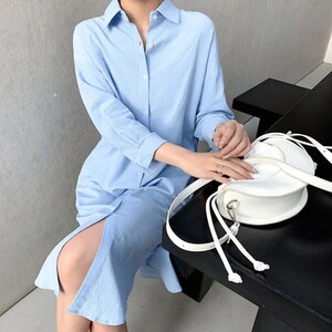 Robe chemise oversize en lin Haut à manches longues en coton Mode féminine décontractée image 5