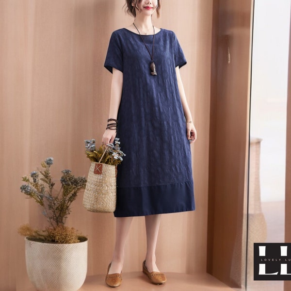 Women's Midi Dress | Short Sleeve | Comfortable Linen | Loose Style