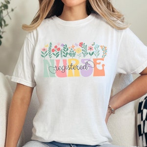Floral Registered Nurse Shirt: Comfort Colors Ring-Spun Cotton Tee