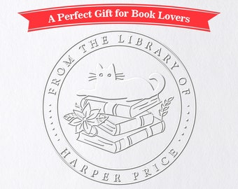 Personalizzato dalla biblioteca di goffratura di libri, goffratura di libri personalizzata, timbro di libro, goffratura di biblioteca, regalo per gli amanti dei libri di Ex Libris
