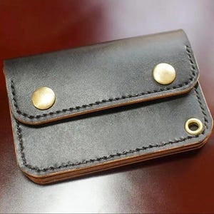 Monedero camionero de cuero Himeji Mini camionero cosido a mano / Monedero camionero / Cuero teñido a mano / Monedero de cuero teñido a mano