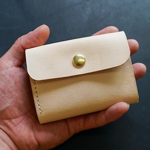 Cartera compacta de cuero curtido vegetal japonés, cosida a mano, minicartera/cartera triple