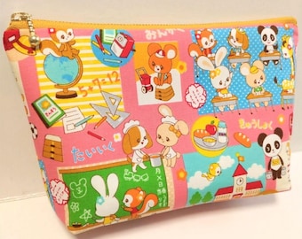 Showa retro pattern, gusseted pouch Multi-purpose pouch Zipper pouch Japanese pattern
