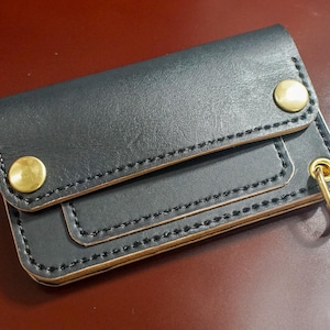 Cartera de cuero curtido vegetal japonesa para camionero cosida a mano / Cartera para camionero / Cartera de cuero