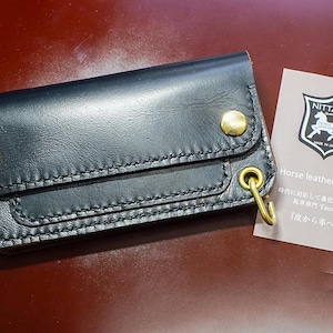 Cartera Trucker de cuero de caballo genuino cosida a mano, cuero de caballo genuino / Cartera Trucker