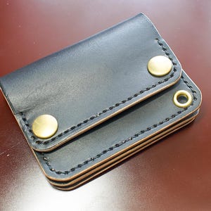 Genuine Leather Trucker Wallet Mini MW Brown Core Hill Dyed 3 Layer Hand Stitched Wallet