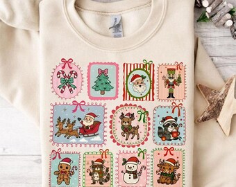Camiseta con sello navideño Comfort Colors, camiseta retro con sello navideño, camiseta con reno de Papá Noel y mapache de jengibre, camiseta con sello navideño