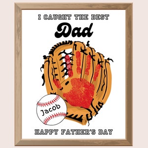 Arte con huellas de manos para el Día del Padre, Actividad con huellas de manos de béisbol para el Día del Padre, Regalo para papá de parte de los niños, Manualidad deportiva con huellas de manos para el Día del Padre imprimible