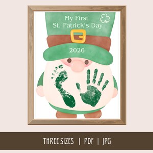 Baby’s First St Patricks Day Leprechaun Handprint Craft, St Patrick's Day 2026 Handprint, Baby Green Leprechaun Footprint art for daycare
