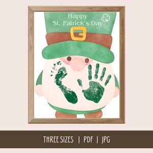 Happy St Patricks Day Leprechaun Handprint Craft, St Patrick&#39;s Day Handprint, Lucky Green Leprechaun Footprint art for toddler, Gift for Mom