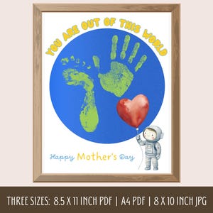 Mother&#39;s Day Handprint Art, Mothers Day You Are Out of This World footprint activity, Gift for mom from kid, Earth Astronaut craft printable