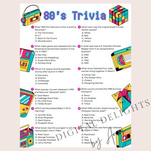 1980&#39;s Trivia Game, Printable Trivia Questions, 1980s Themed Party, Decades Trivia, Family Game Night, Party Games for Adults, Birthday Idea