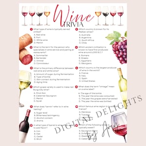Wine Trivia Game, Printable Wine Quiz for Adults, Wine Themed Office Party Fun Activity, Wine Club Trivia, Wine & Cheese Tasting Trivia Quiz