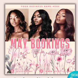 May Appointments Available Flyer, May Bookings Instagram Post, Hair Flyer, Lash Flyer, Braid Flyer, Nail Flyer, May Boho Spring Flowers