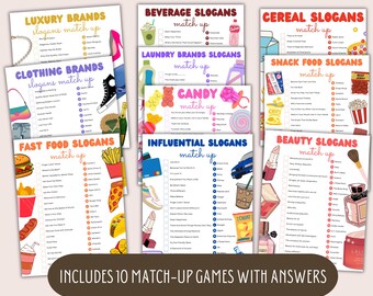 Slogan Game Bundle, TV Commercial Quiz, Pop Culture Games for Kids & Adults, Family Game Night, Office Party (Digital Download Printable)