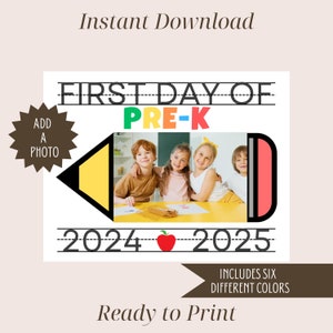 Manualidad con foto para el primer día de preescolar, regalo de recuerdo con lápiz para el primer día de clases de preescolar, imprimible para la vuelta a clases, agregar una foto, arte para la vuelta a clases de preescolar