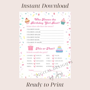 Who Knows The Birthday Girl Best, Birthday Questionnaire Activity, Printable Birthday Game, Birthday Girl Trivia Game, Birthday Girl Quiz