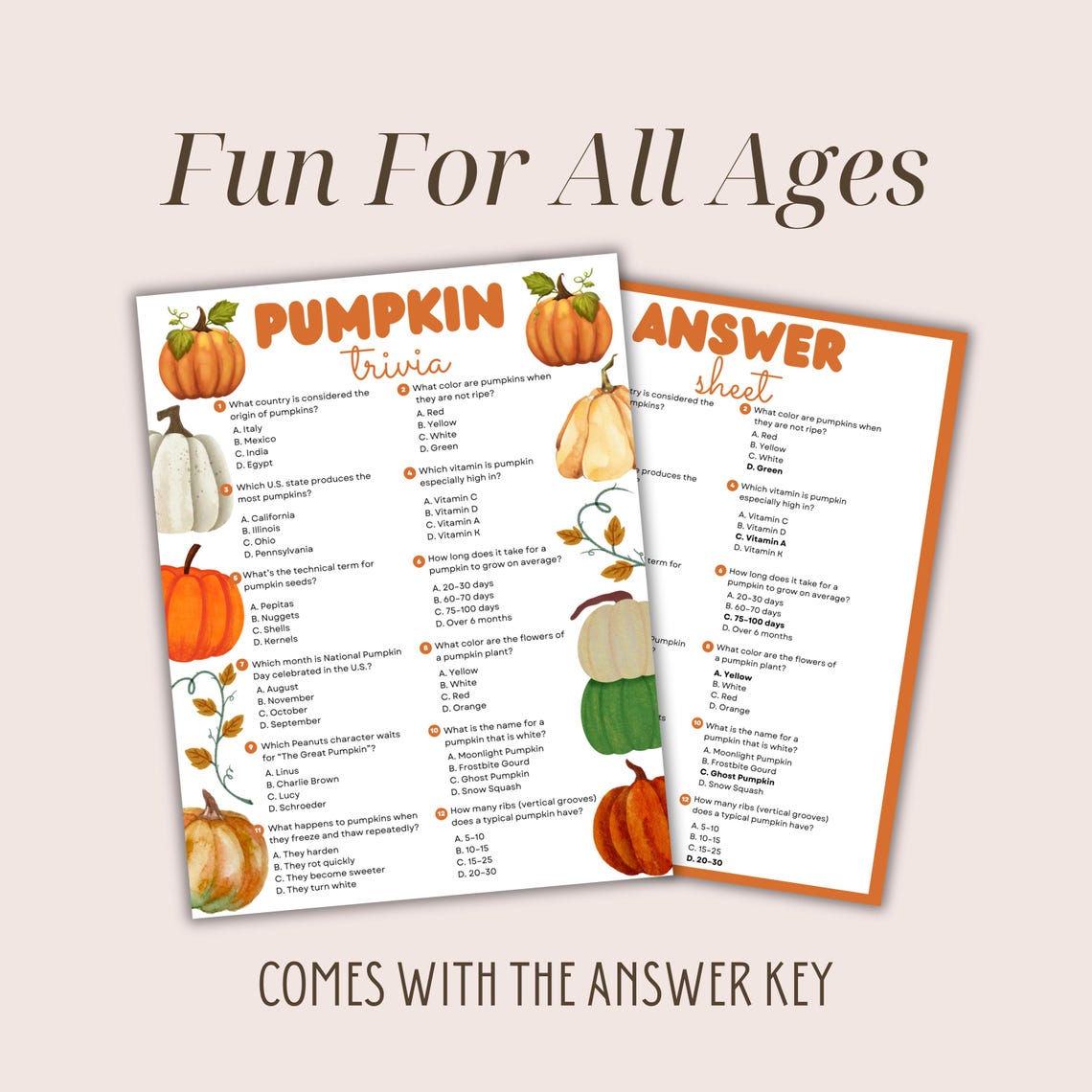 Pumpkin Trivia Game, Printable Halloween Party Trivia, Fall Themed ...
