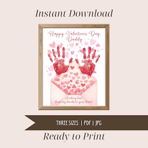 Joyeuse Saint-Valentin papa empreinte de main, artisanat bricolage Saint-Valentin, coeurs vday imprimables pour enfants, souvenir cadeau papa, art préscolaire pour tout-petits