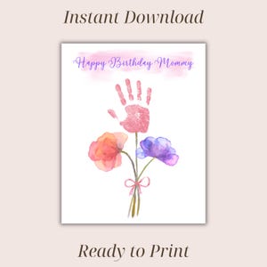 Alles Gute zum Geburtstag Mama Handabdruck Kunst, Aquarell Blumen mit Schleife, Blumen Handabdruck, Geschenk für Mama von Kindern, Andenken von Kindern an Mama
