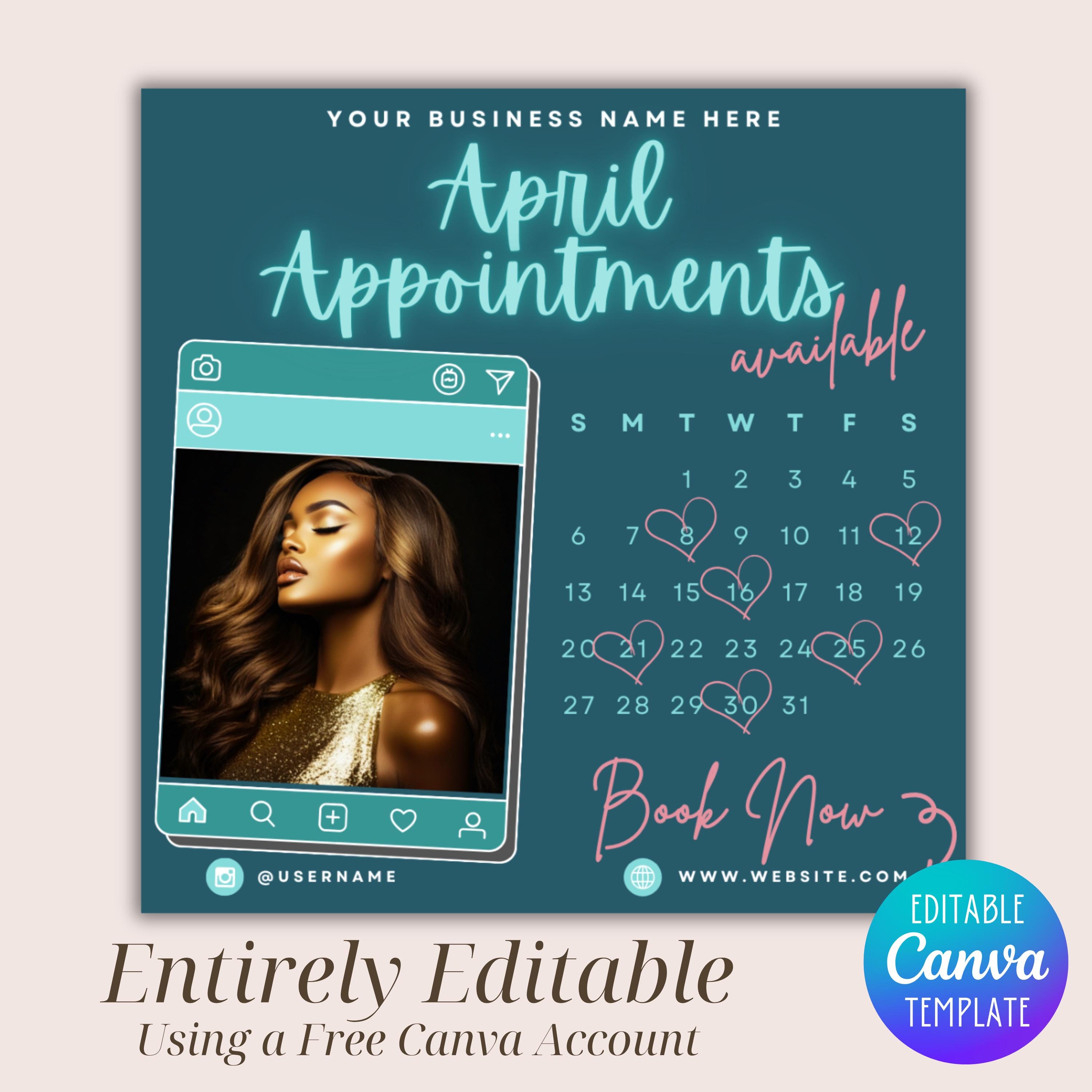 April Appointments Available Flyer, April Bookings Instagram Post, Hair ...