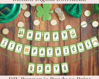 Happy St Patricks Day Banner Printable Digital Download, St. Patrick's Banner, Green Leprechaun Digital Garland Print Out, Irish Party Decor