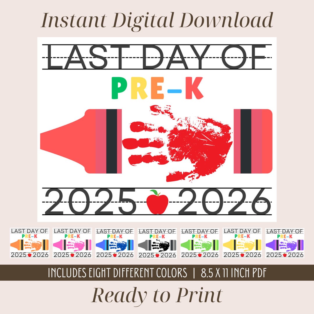 Last Day of Pre-k Handprint Art, Pre K Crayon Keepsake (digital ...